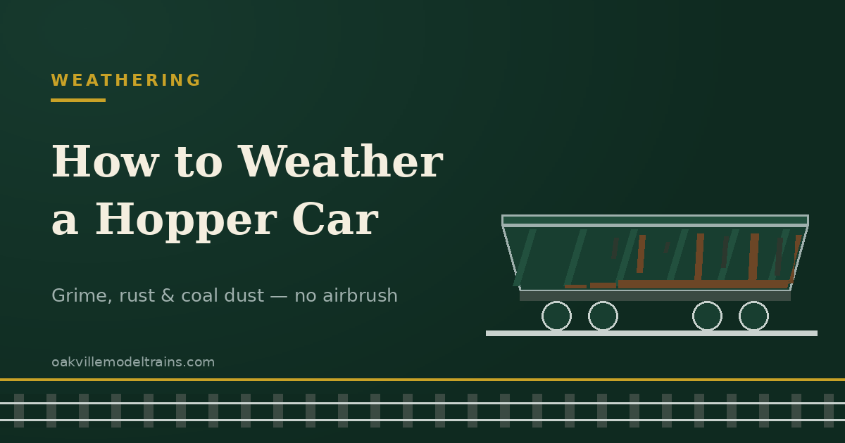 Open hopper car illustration graded from clean paint to rust and coal grime - Oakville Model Trains Depot