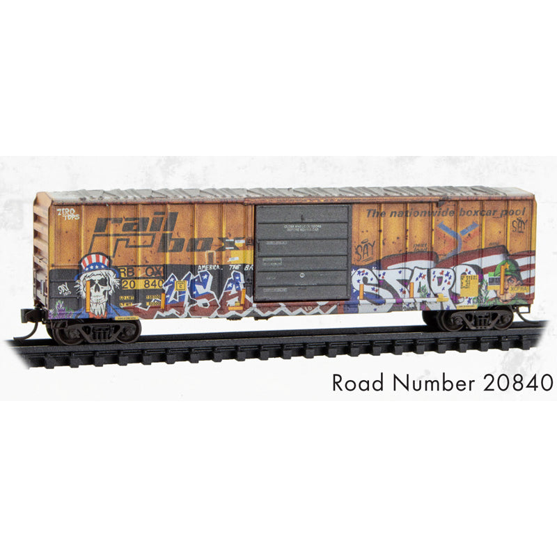 Micro-Trains 025 144 011 N scale Weathered Railbox 50' Single Door Rib Side Box Car