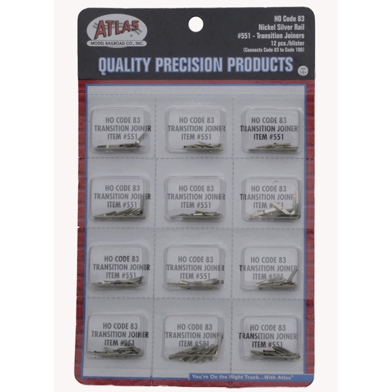 Atlas 551 HO Scale Code 83 to Code 100 Transition Rail Joiners