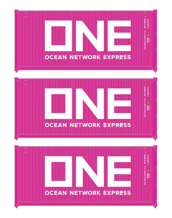 Walthers SceneMaster 18056 HO Scale 20' Fully Corrugated Container 3-Pack Ocean Network Express (ONE)