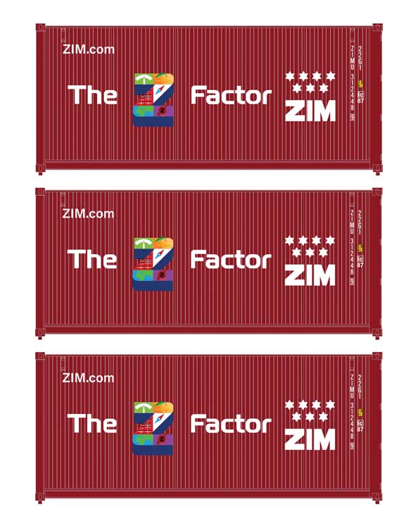 Walthers SceneMaster 18057 HO Scale 20' Fully Corrugated Container 3-Pack ZIM (The Z Factor)
