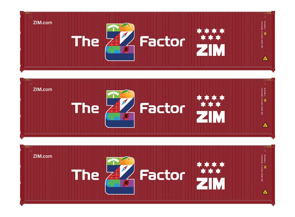 Walthers SceneMaster 18257 HO Scale 40' Fully Corrugated Container 3-Pack ZIM (The Z Factor)