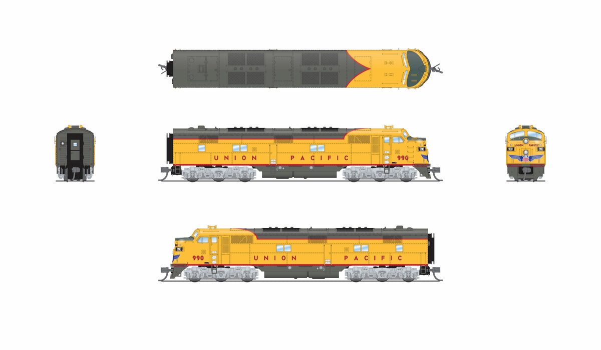 Broadway Limited Imports 10239 N EMD E7 A/B Set, UP 990 / 990B, Yellow & Gray, 1960's Appearance, A-unit No-Sound / DCC-Ready, Unpowered B, N - view 8