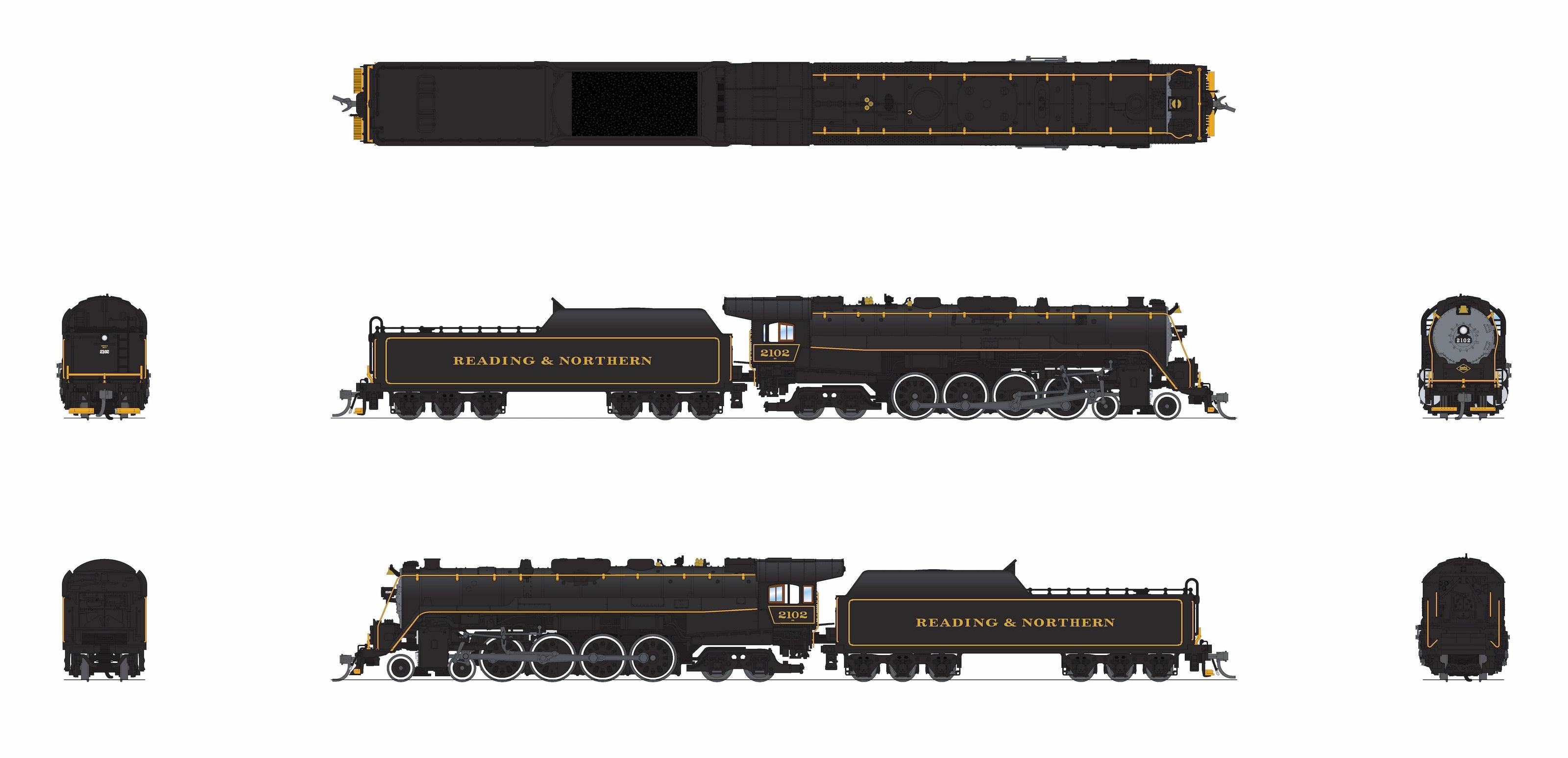 BLI 10328 N T1 4-8-4 RDG 2102 - underside view