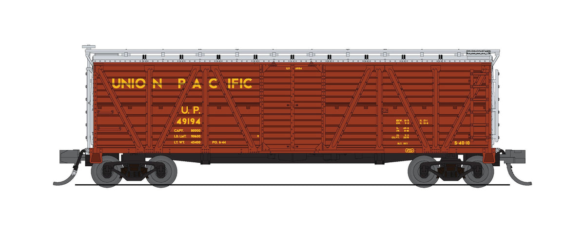 Broadway Limited Imports 10475 N 40' Wood Stock Car, UP 49312, Red w/ Silver, Hog Sounds