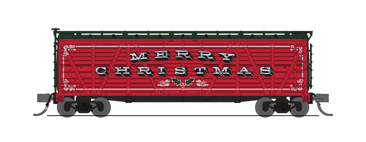 Broadway Limited Imports 10477 N 40' Wood Stock Car, Merry Christmas Fantasy Scheme, Holiday Songs & Sounds