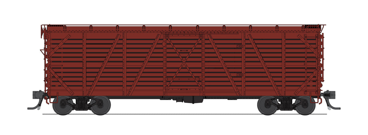 Broadway Limited Imports 10707 HO 40' Wood Stock Car, Unlettered, Oxide Red, Hog Sounds