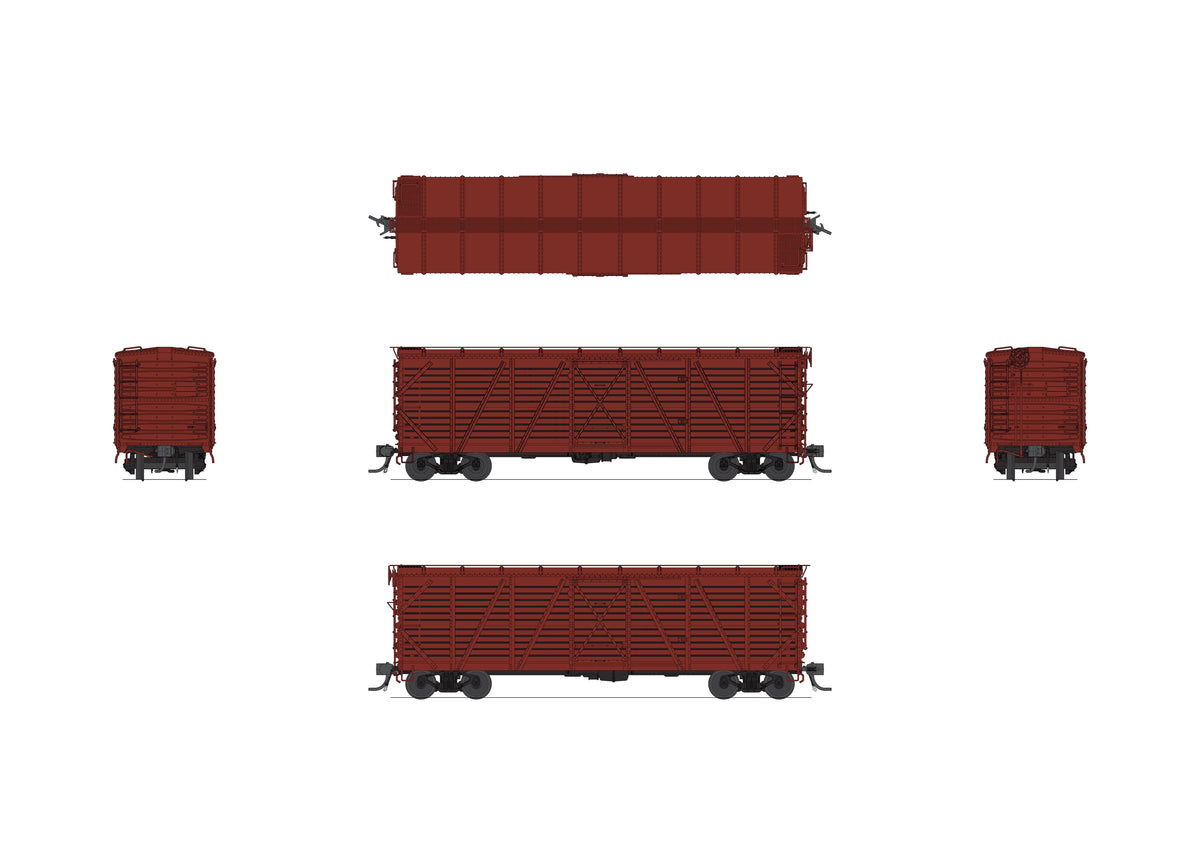 Broadway Limited Imports 10706 HO 40' Wood Stock Car, Unlettered, Oxide Red, Cattle Sounds