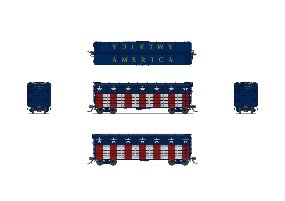 Broadway Limited Imports 10709 HO 40' Wood Stock Car, Independence Day Theme, Patriotic Music