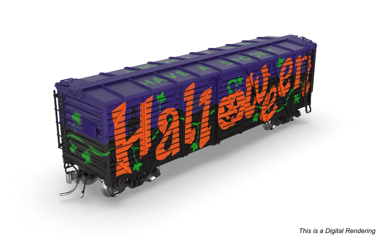 Broadway Limited Imports 10710 HO 40' Wood Stock Car, Halloween Season Theme, Spooky Sounds