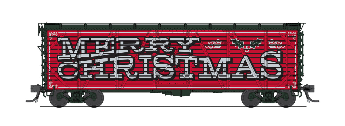 Broadway Limited Imports 10711 HO 40' Wood Stock Car, Holiday Season Theme, "Merry Christmas", Holiday Sounds