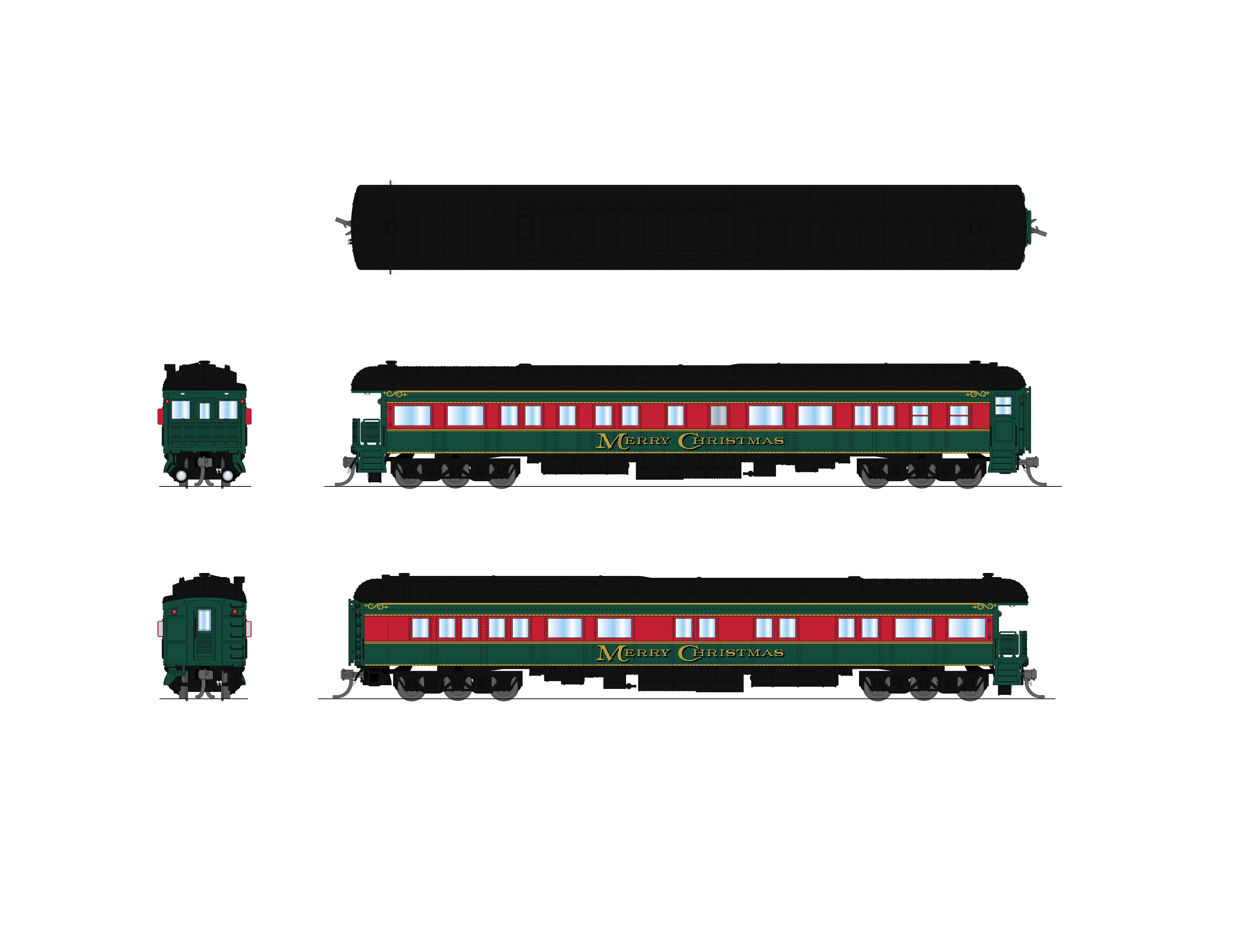 Broadway Limited Imports 10780 N Heavyweight Business Car, Christmas Holiday Scheme