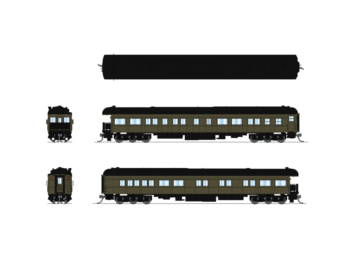 Broadway Limited Imports 10781 N Unlettered Heavyweight Business Car, Pullman Green w/ Clerestory Roof