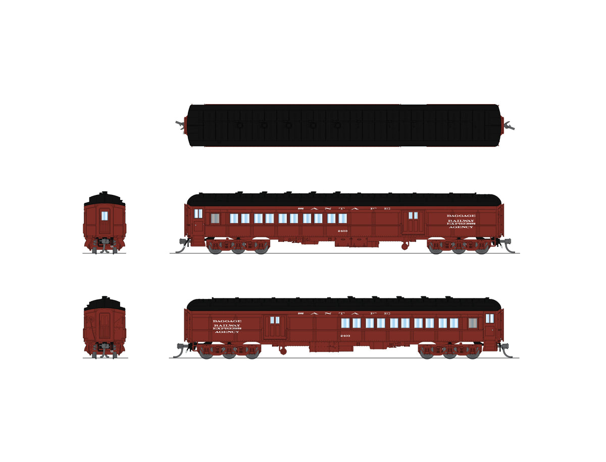 Broadway Limited Imports 10791 N ATSF Heavyweight Coach-Baggage Combine #2415, Mineral Red w/ White