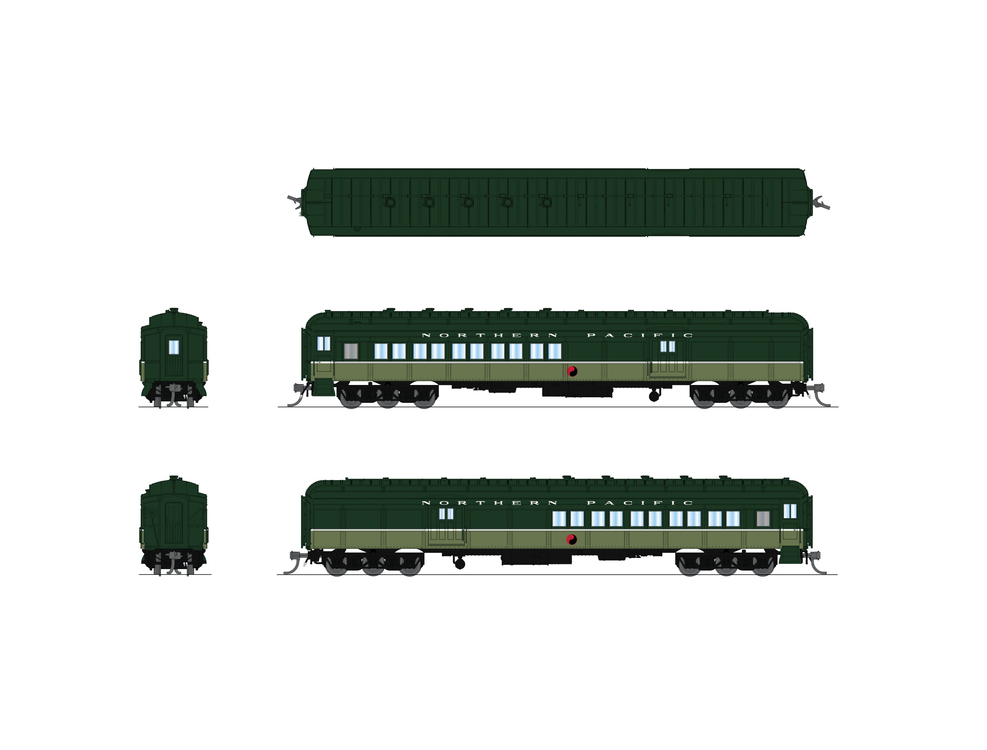 Broadway Limited Imports 10800 N NP Heavyweight Coach-Baggage Combine #1195, Loewy Two-Tone Green