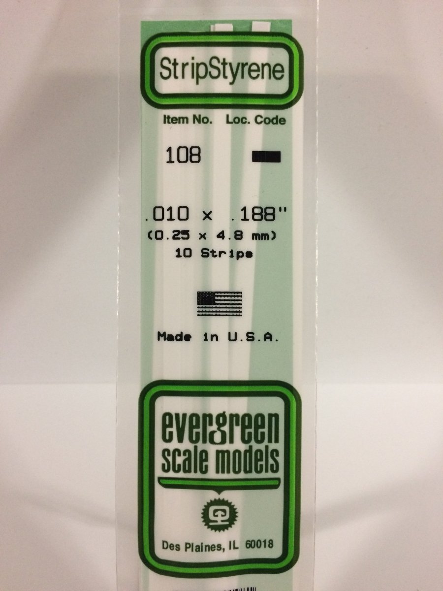 Evergreen 108 .010" X .188" Opaque White Polystyrene Strip (10 pcs) - Oakville Model Trains Depot