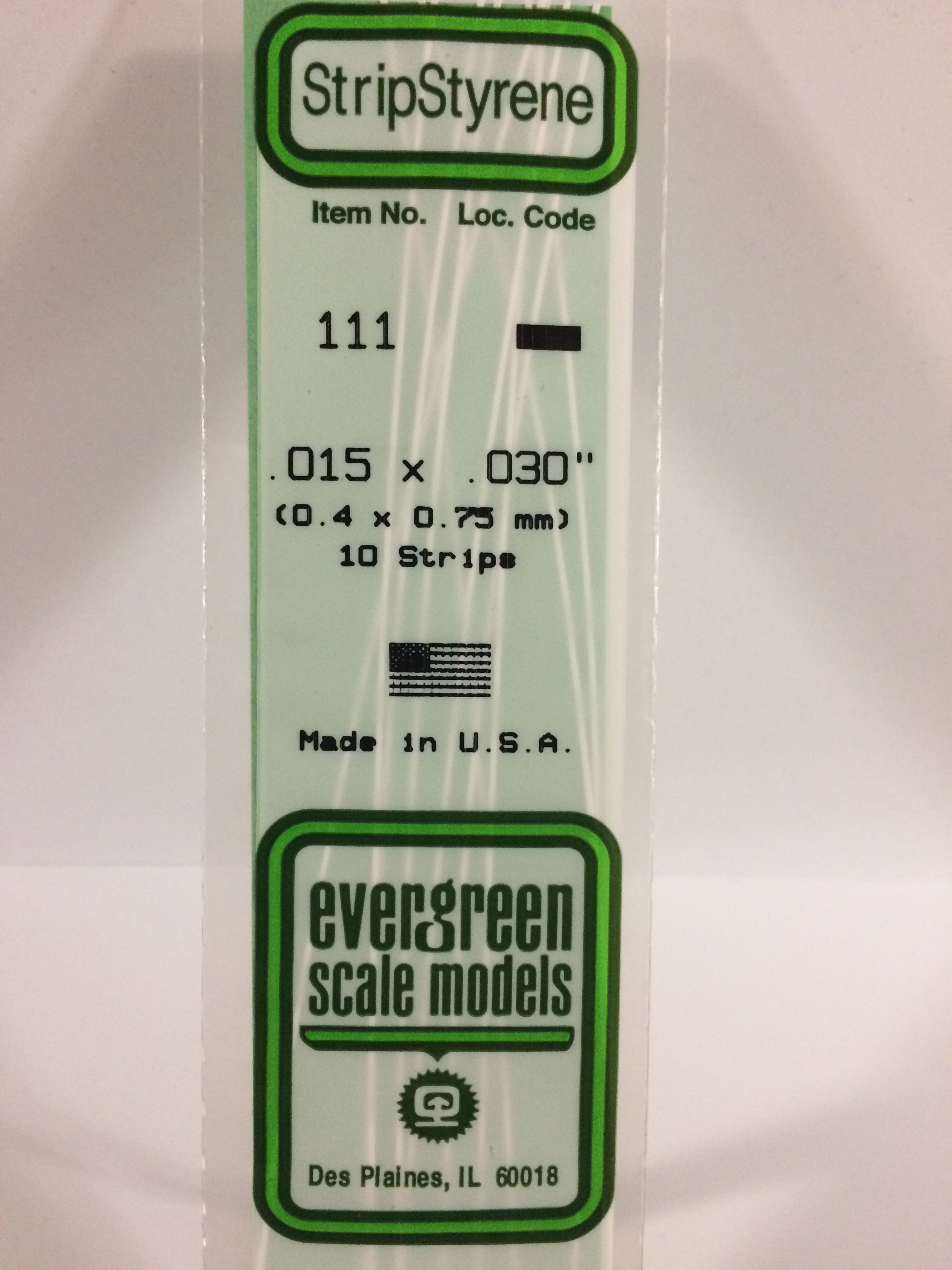 Evergreen 111 .015" X .030" Opaque White Polystyrene Strip (10 pcs)