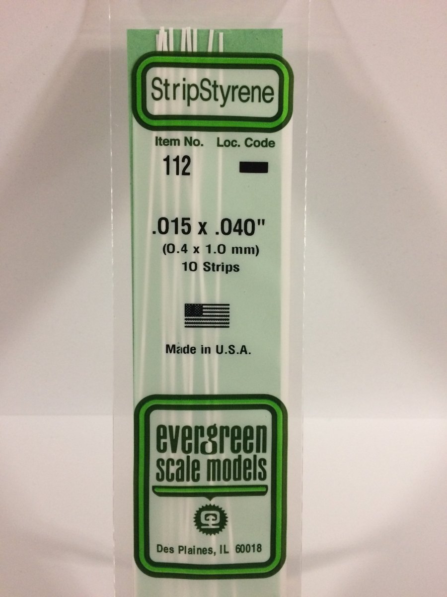 Evergreen 112 .015" X .040" Opaque White Polystyrene Strip (10 pcs) - Oakville Model Trains Depot