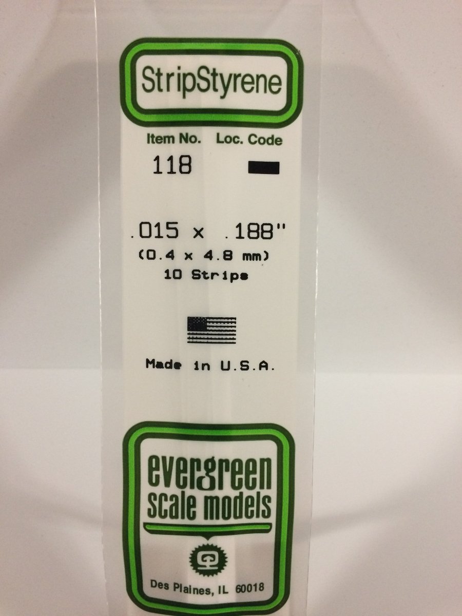 Evergreen 118 .015" X .188" Opaque White Polystyrene Strip (10 pcs) - Oakville Model Trains Depot