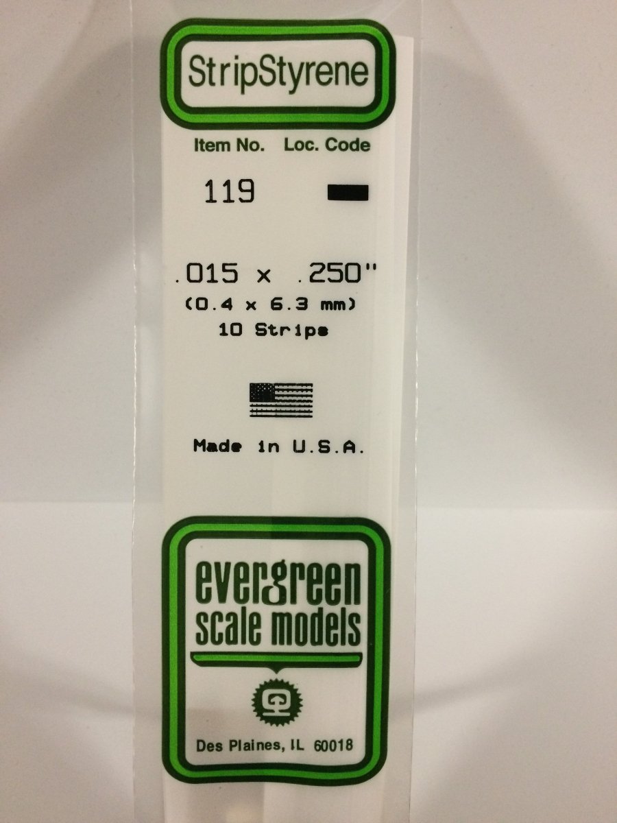 Evergreen 119 .015" X .250" Opaque White Polystyrene Strip (10 pcs) - Oakville Model Trains Depot