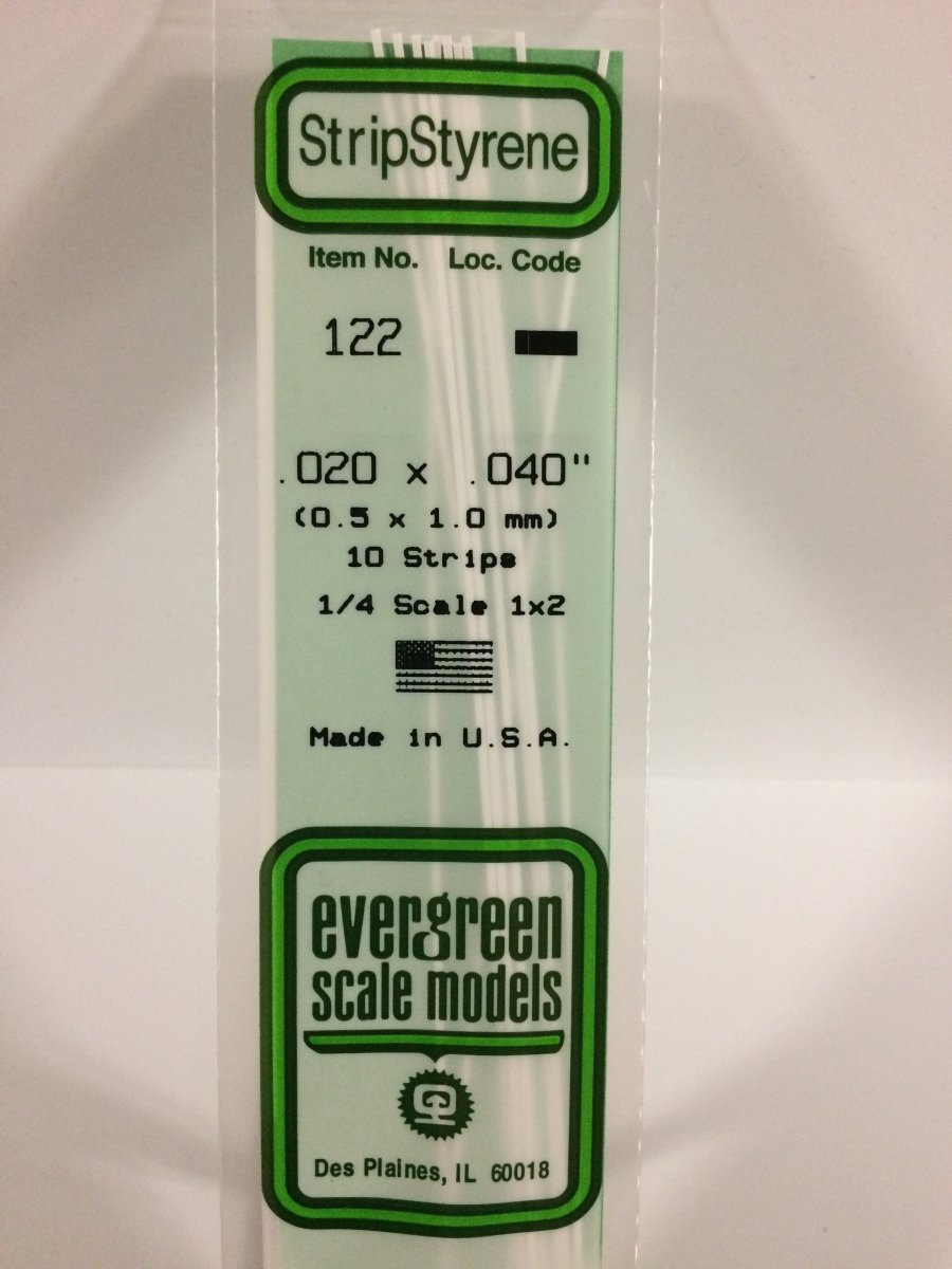 Evergreen 122 .020" X .040" Opaque White Polystyrene Strip (10 pcs) - Oakville Model Trains Depot