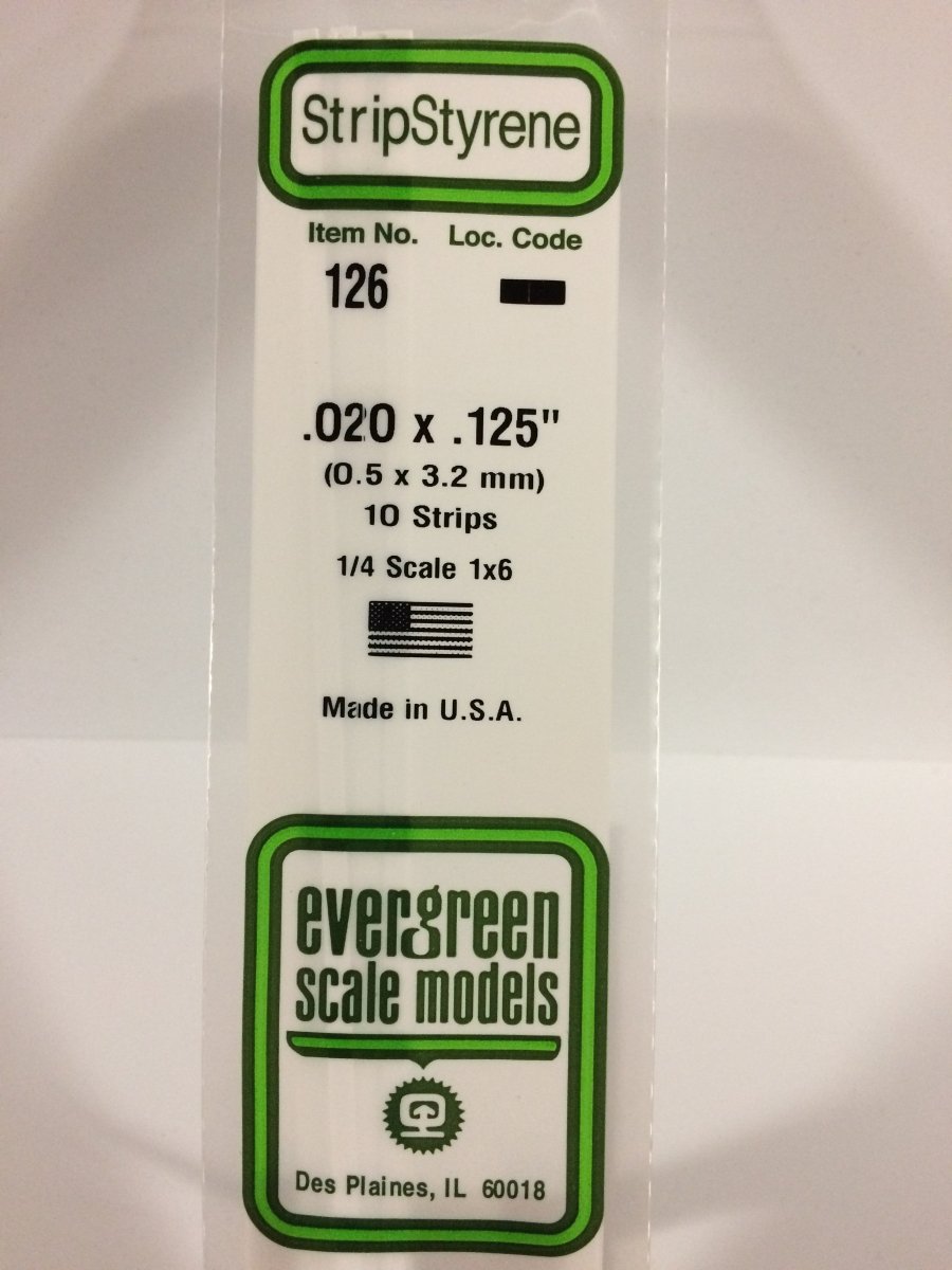 Evergreen 126 .020" X .125" Opaque White Polystyrene Strip (10 pcs) - Oakville Model Trains Depot