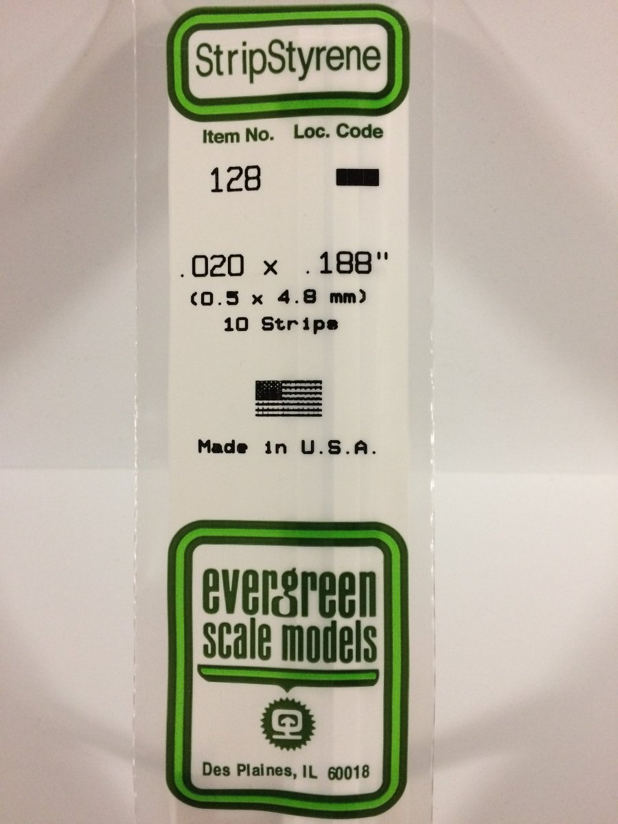 Evergreen 128 .020" X .188" Opaque White Polystyrene Strip (10 pcs) - Oakville Model Trains Depot