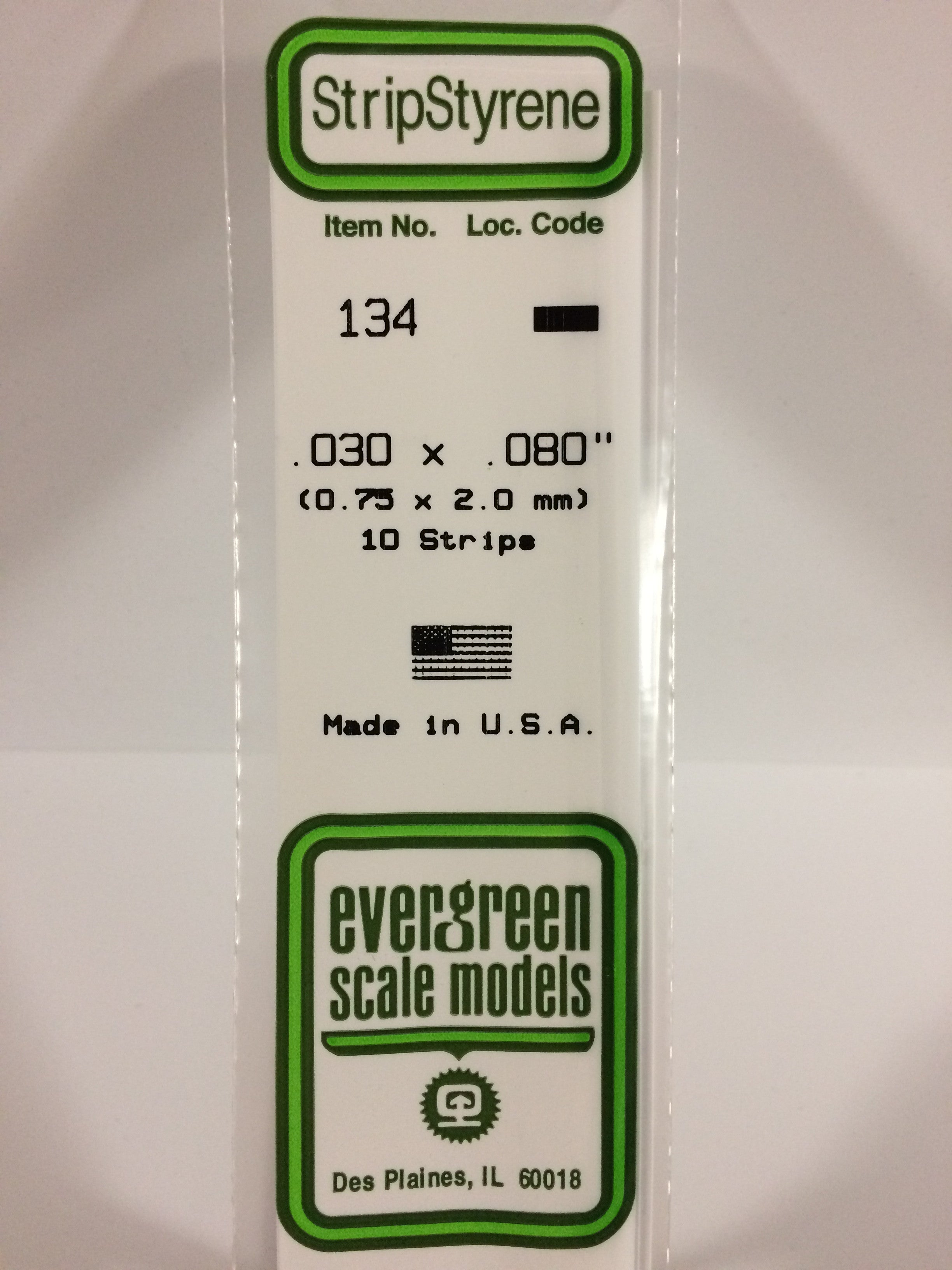 Evergreen 134 .030" X .080" Opaque White Polystyrene Strip (10 pcs)