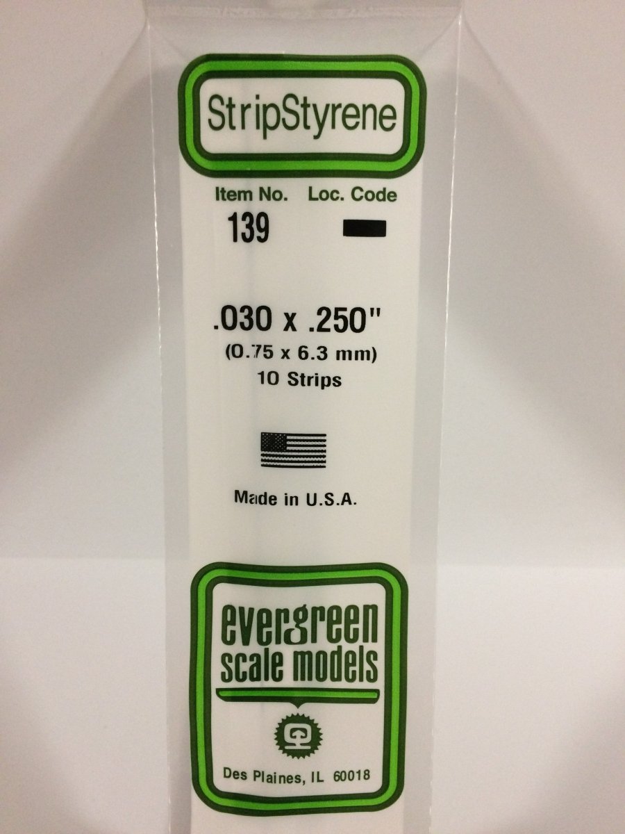 Evergreen 139 .030" X .250" Opaque White Polystyrene Strip (10 pcs) - Oakville Model Trains Depot