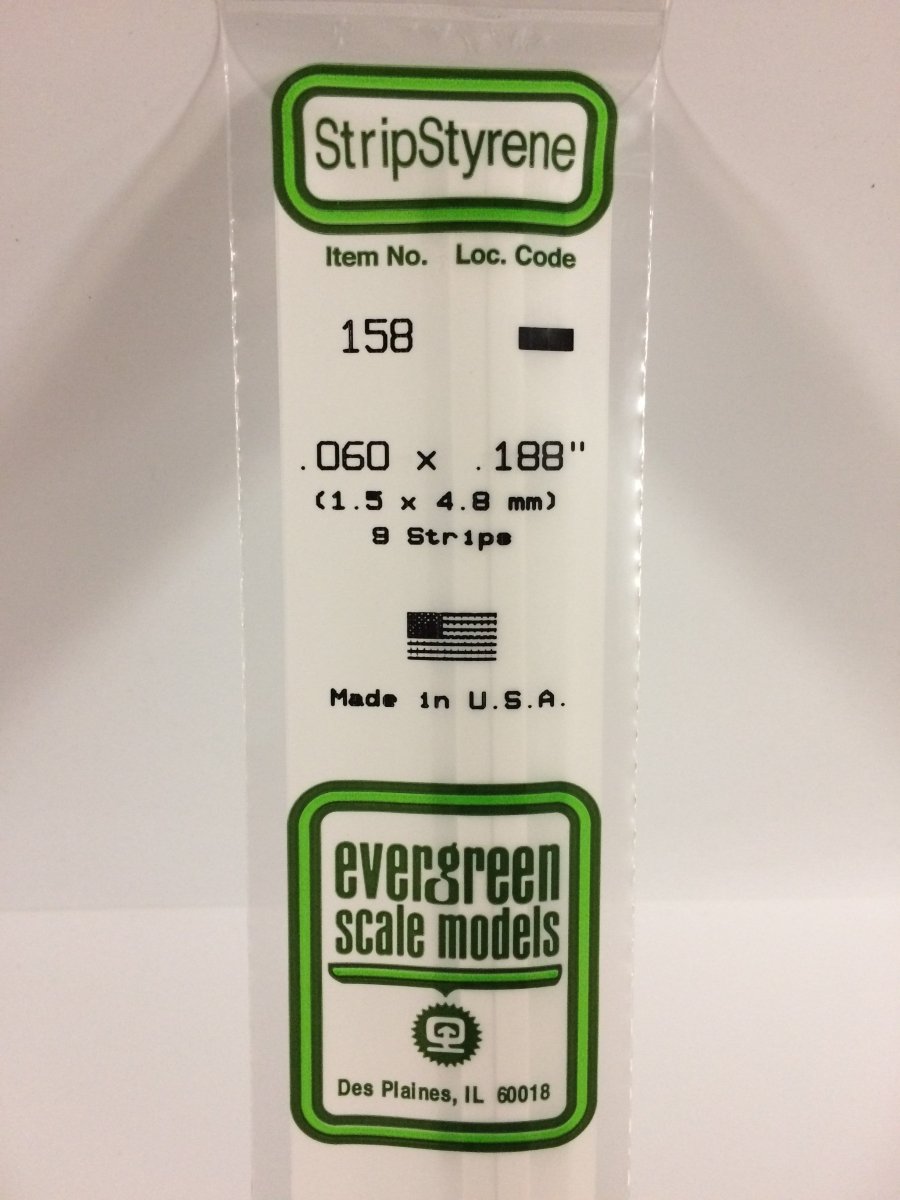 Evergreen 158 .060" X .188" Opaque White Polystyrene Strip (9 pcs) - Oakville Model Trains Depot