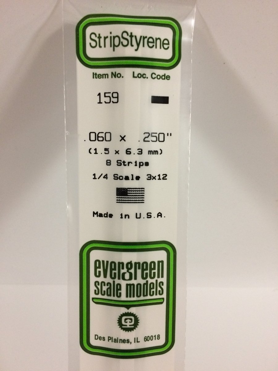 Evergreen 159 .060" X .250" Opaque White Polystyrene Strip (8 pcs) - Oakville Model Trains Depot