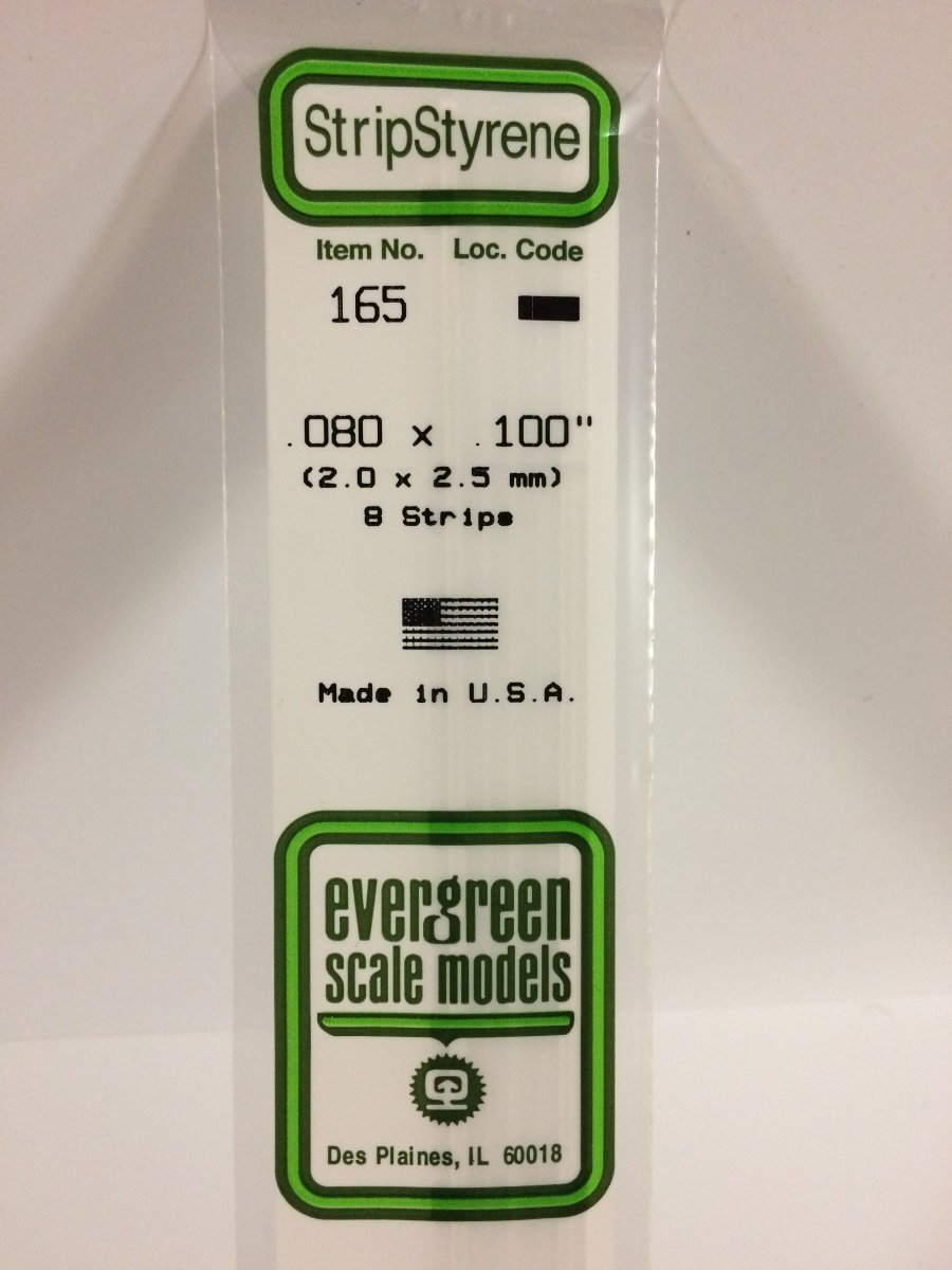 Evergreen 165 .080" X .100" Opaque White Polystyrene Strip (8 pcs) - Oakville Model Trains Depot