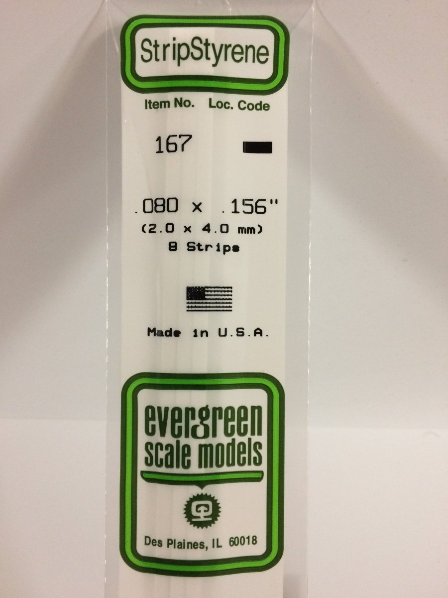 Evergreen 167 .080" X .156" Opaque White Polystyrene Strip (8 pcs) - Oakville Model Trains Depot