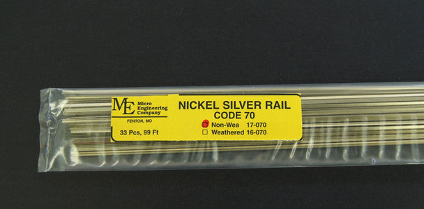 Micro Engineering 17-070 Code 70 Non-Weathered Nickel Silver Rail 36" - 33 pcs (99 ft)