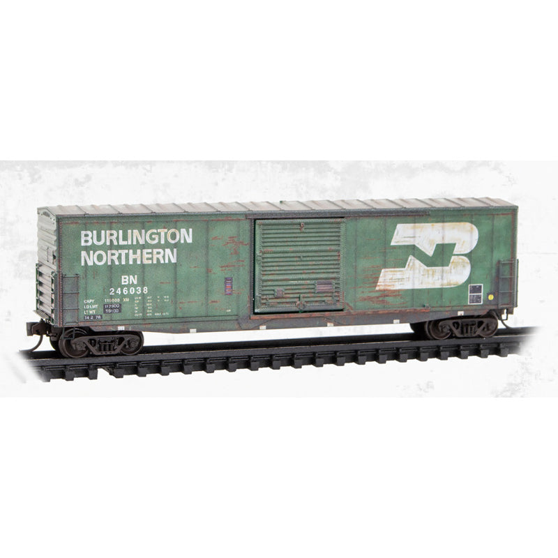 Micro-Trains 180 144 480 N scale Weathered Burlington Northern 50' Single Door Standard Box Car
