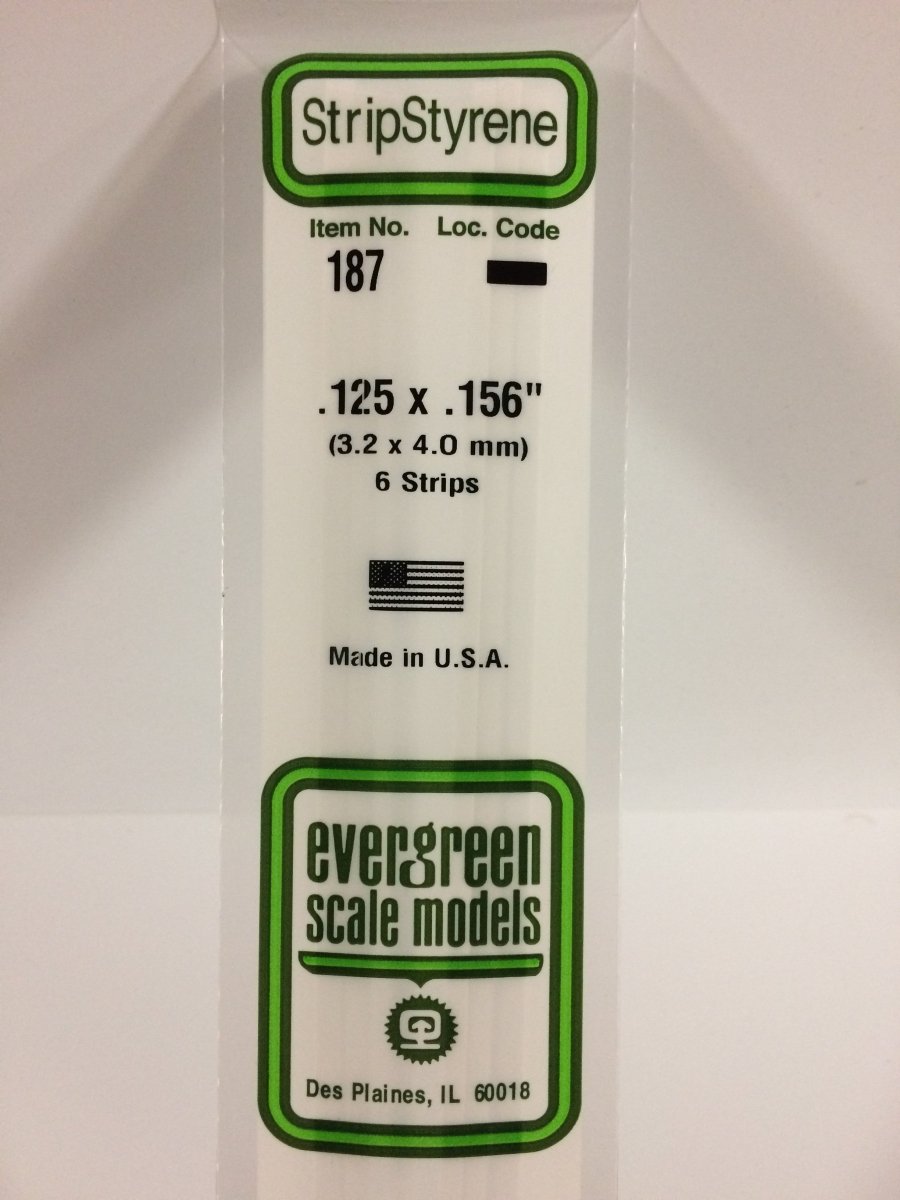 Evergreen 187 .125" X .156" Opaque White Polystyrene Strip (6 pcs) - Oakville Model Trains Depot