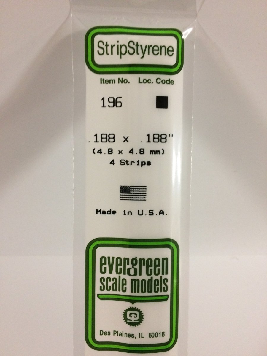 Evergreen 196 .188" X .188" Opaque White Polystyrene Strip (4 pcs) - Oakville Model Trains Depot