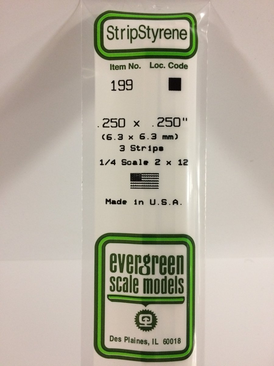 Evergreen 199 .250" X .250" Opaque White Polystyrene Strip (3 pcs) - Oakville Model Trains Depot