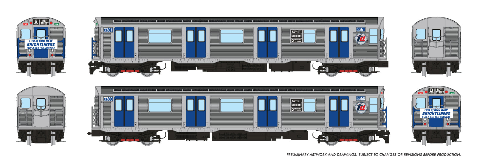 Rapido HO Budd R32 "Brightliner" (Unpowered): NYCTA - M Logo: G Queens Blvd/Crosstown