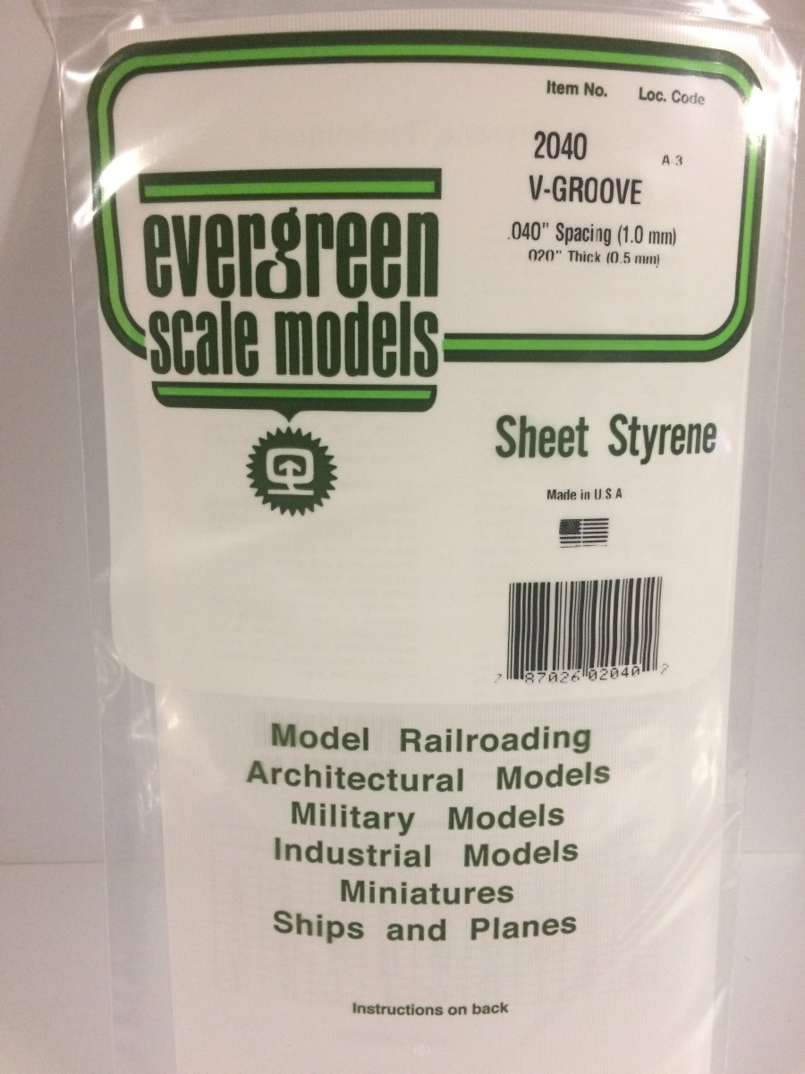 Evergreen 2040 .040" Opaque White Polystyrene V - Groove Siding - Oakville Model Trains Depot