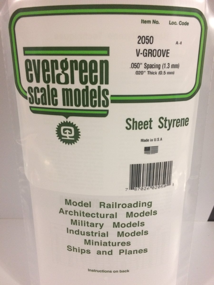 Evergreen 2050 .050" Opaque White Polystyrene V - Groove Siding - Oakville Model Trains Depot