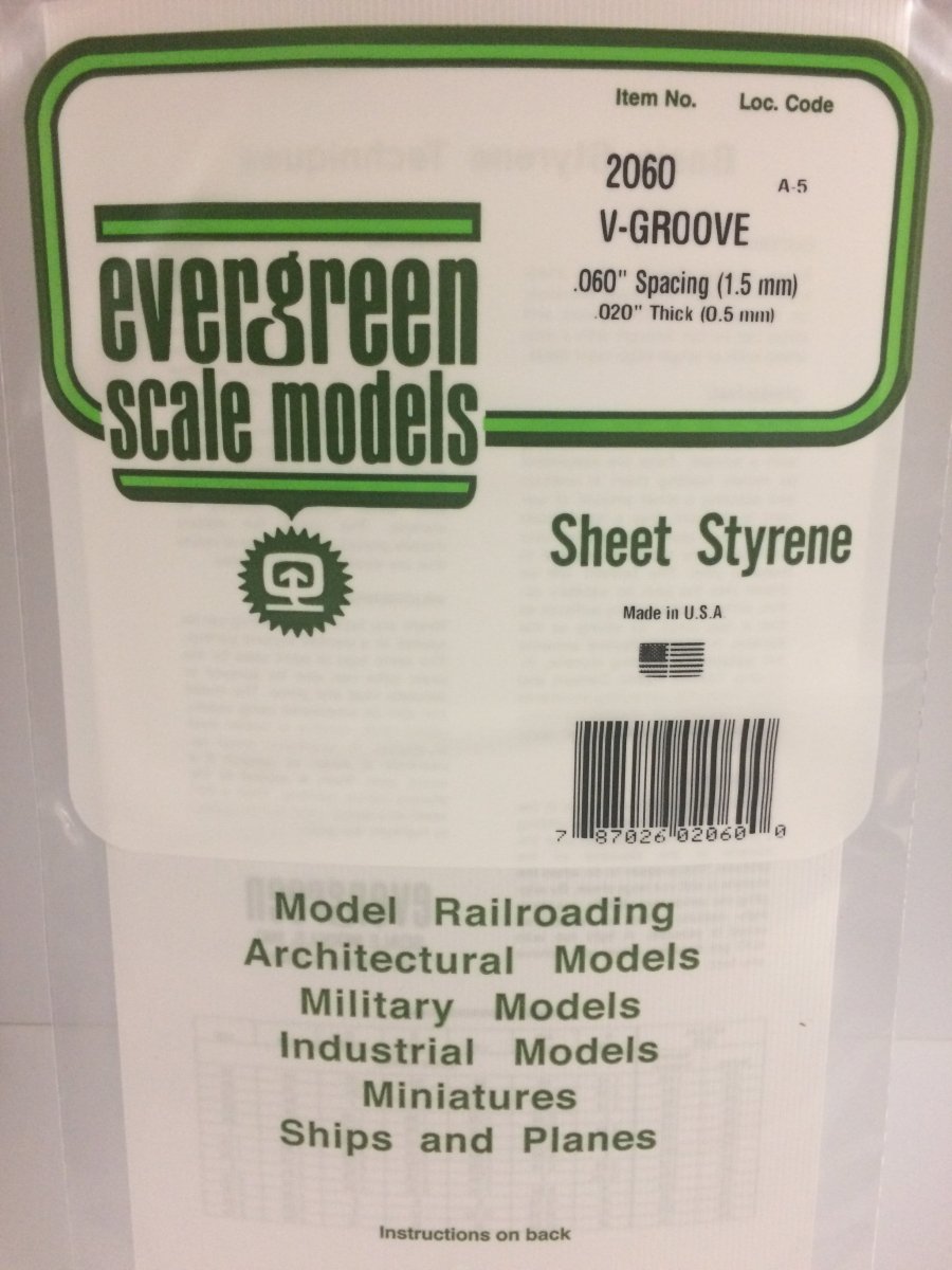 Evergreen 2060 .060" Opaque White Polystyrene V - Groove Siding - Oakville Model Trains Depot