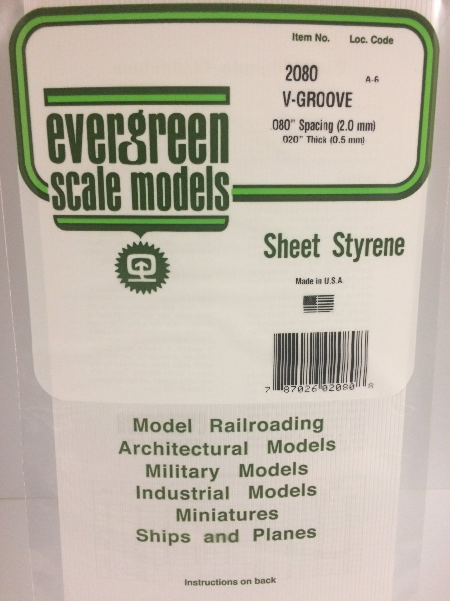 Evergreen 2080 .080" Opaque White Polystyrene V - Groove Siding - Oakville Model Trains Depot