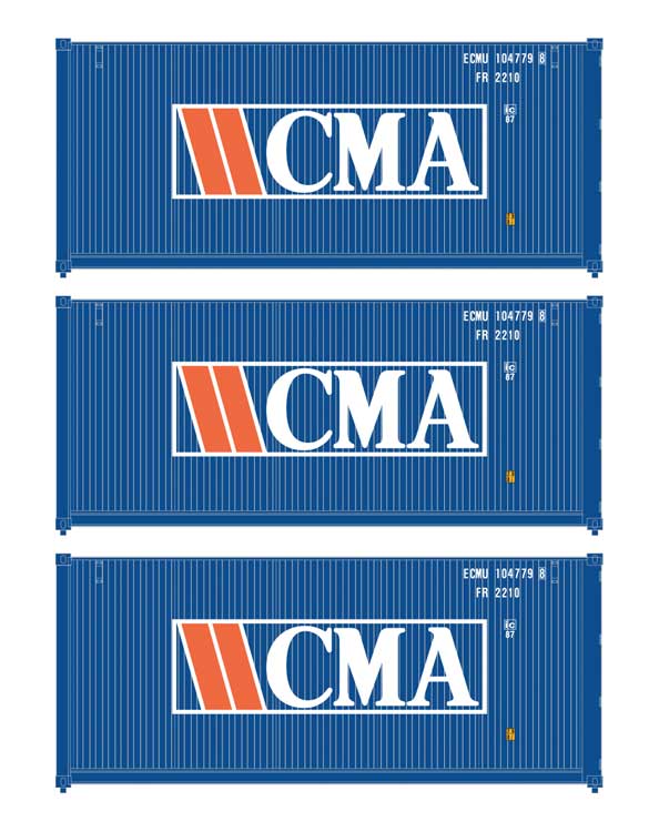 Walthers SceneMaster 18050 HO Scale 20' Fully Corrugated Container 3-Pack CMA (Old)