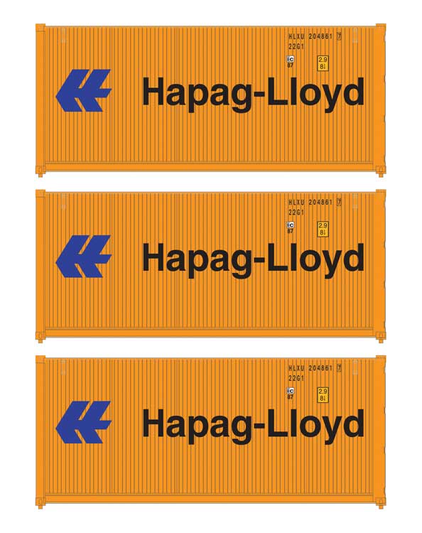 Walthers SceneMaster 18053 HO Scale 20' Fully Corrugated Container 3-Pack Hapag-Lloyd