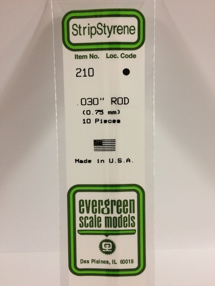 Evergreen 210 .030" (.75mm) OD White Polystrene Rod (10 pcs) - Oakville Model Trains Depot