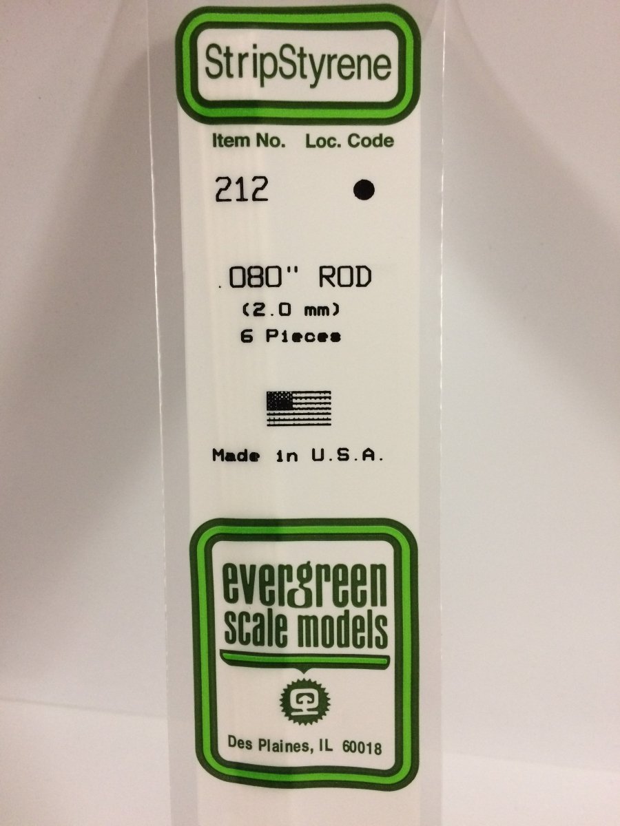 Evergreen 212 .080" (2.0mm) OD White Polystyrene Rod (6 pcs) - Oakville Model Trains Depot