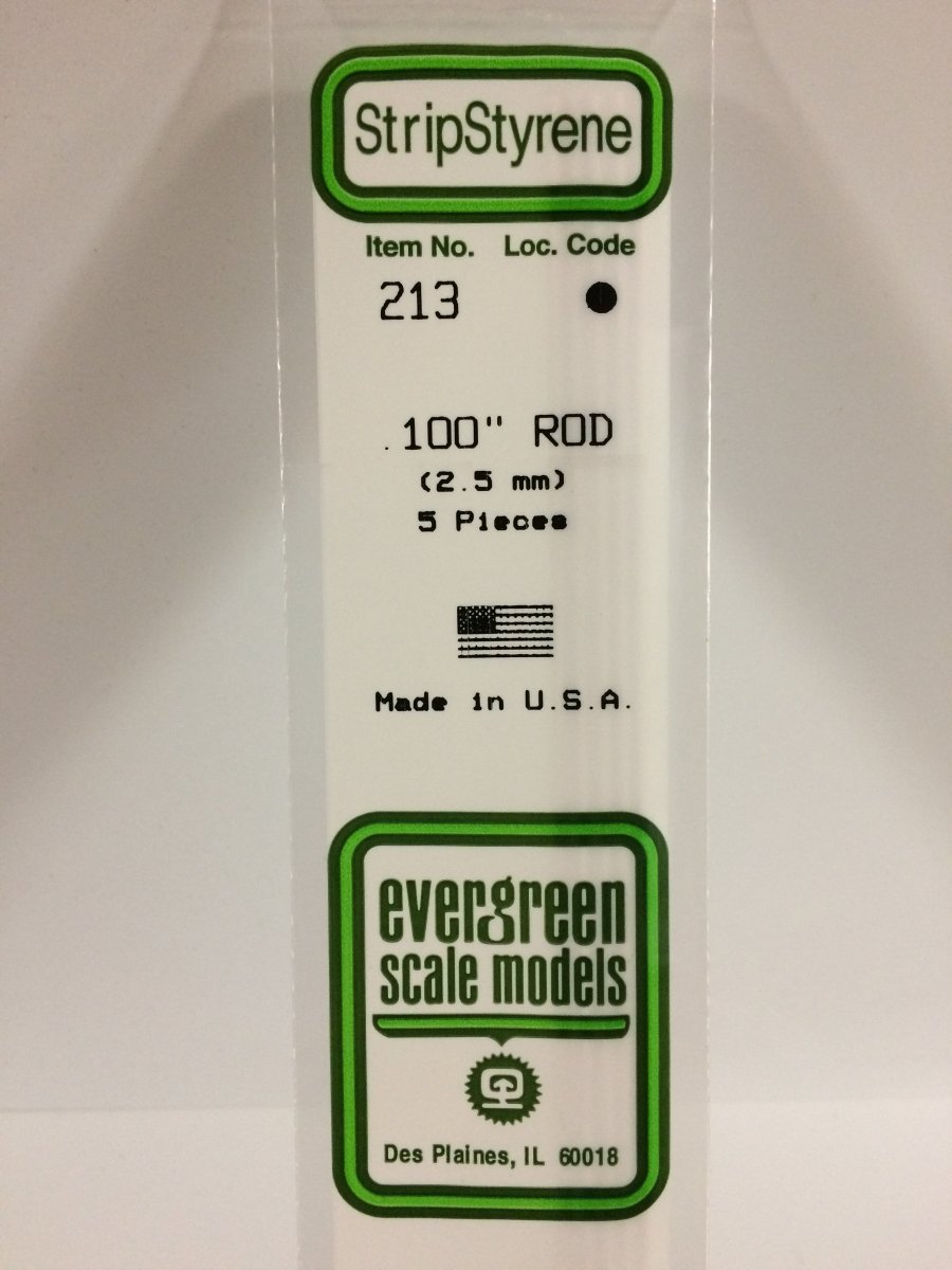 Evergreen 213 .100" (2.5mm) OD White Polystyrene Rod (5 pcs) - Oakville Model Trains Depot