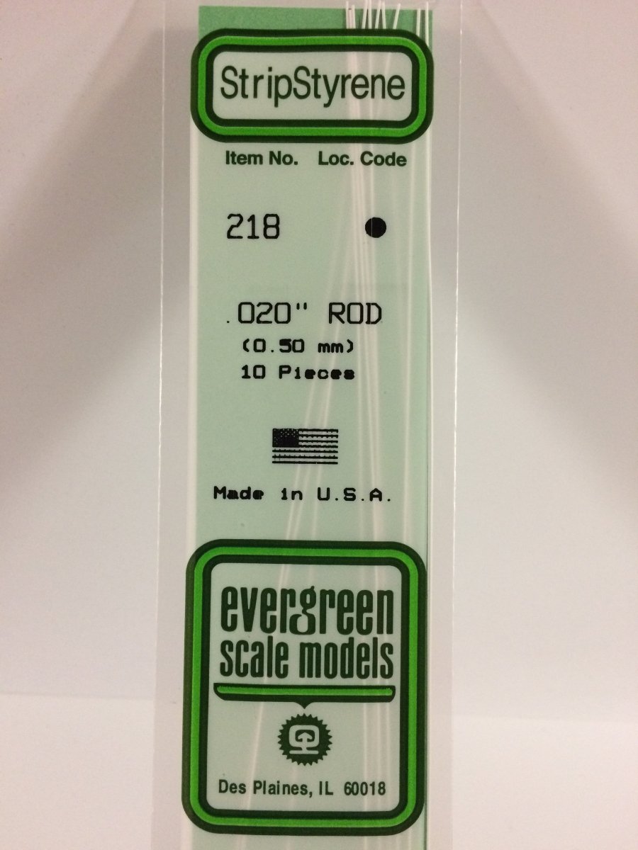 Evergreen 218 .020" (.5mm) OD White Polystyrene Rod (10 pcs) - Oakville Model Trains Depot