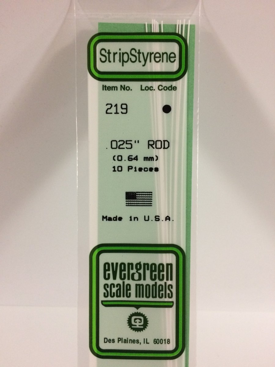 Evergreen 219 .025" (.64mm) OD White Polystyrene Rod (10 pcs) - Oakville Model Trains Depot
